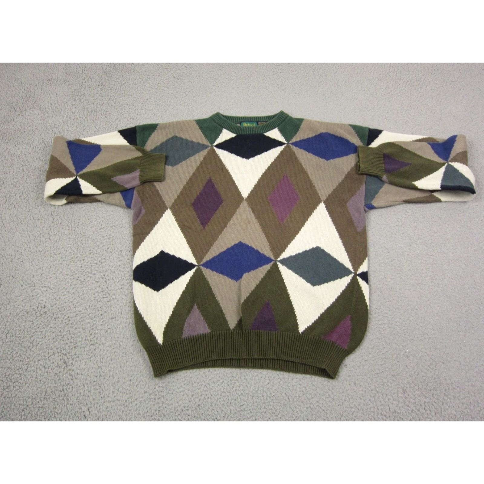 Vintage VINTAGE Byford Sweater Mens XL Brown Diamonds 90s Pullover Knit Crew Neck Made for Casual Winter Fall Spring Mens Size US XL / EU 56 / 4 - 2 Thumbnail
