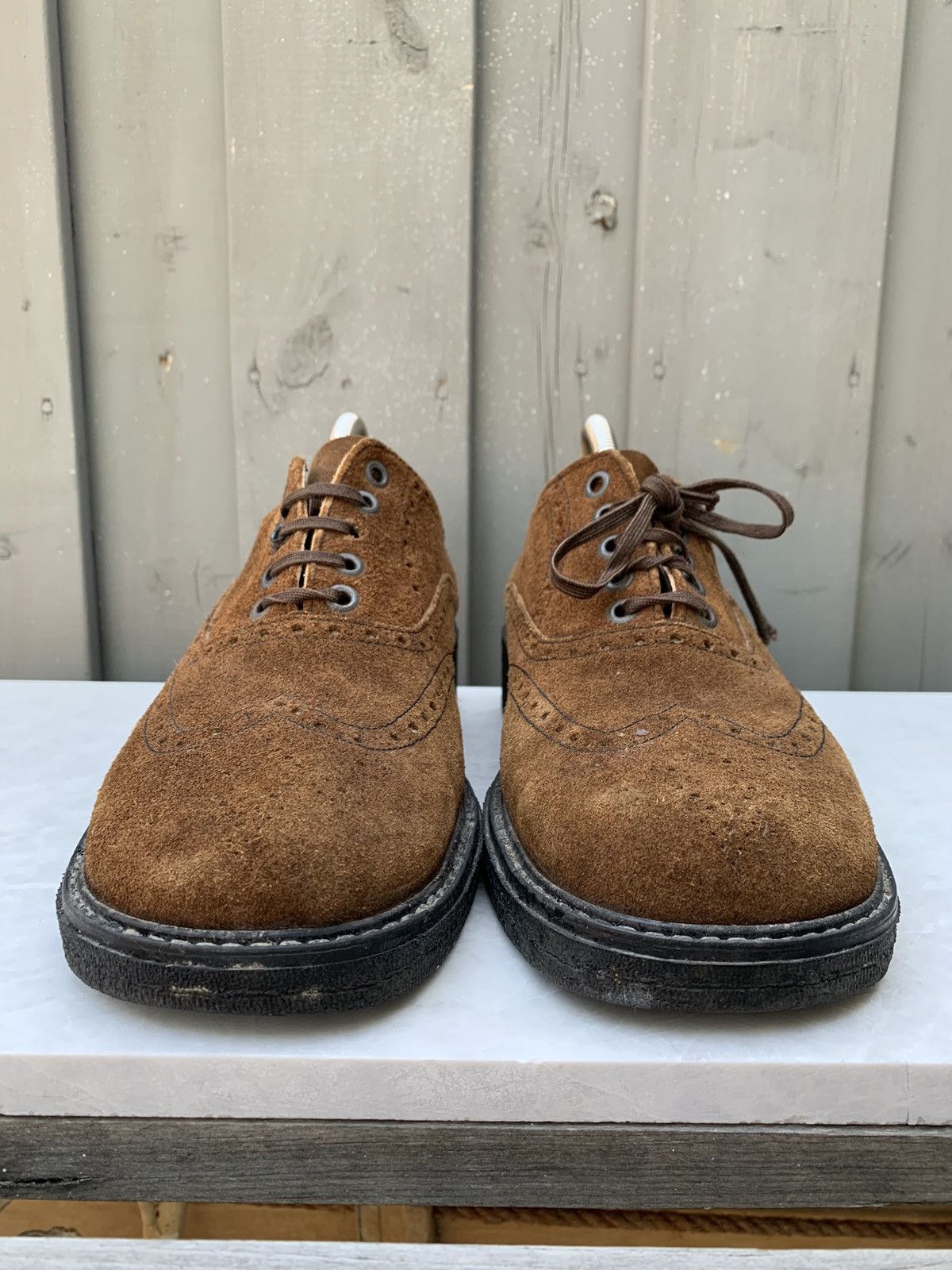 Dr. Martens × Other × Vintage 1970s Suede Brogues Vintage Square Toe Boots Heel Derby 10 Size US 9.5 / EU 42-43 - 6 Thumbnail