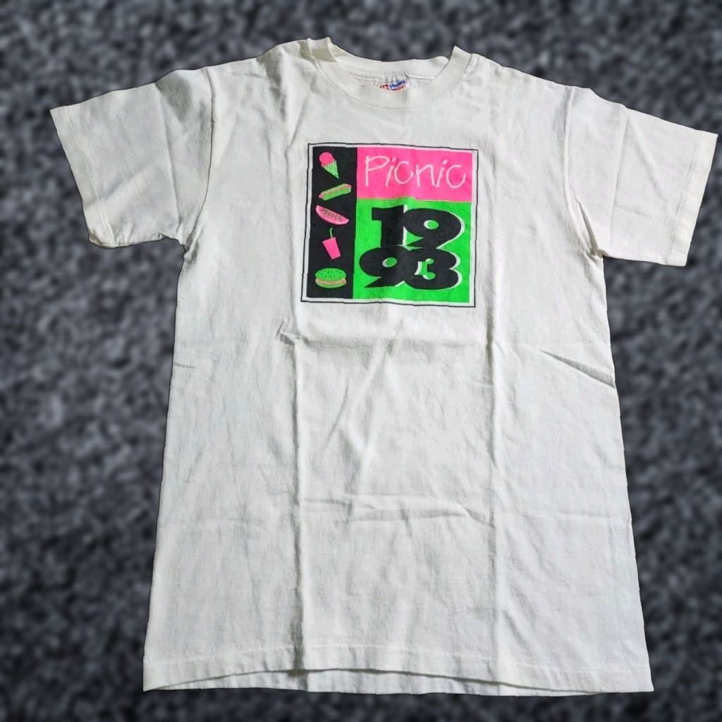 Hanes VINTAGE Hanes T-Shirt Mens M Picnic 1993 White Short Sleeve Crew Neck 90s USA Family Fun Day Picnic Size US M / EU 48-50 / 2 - 1 Thumbnail