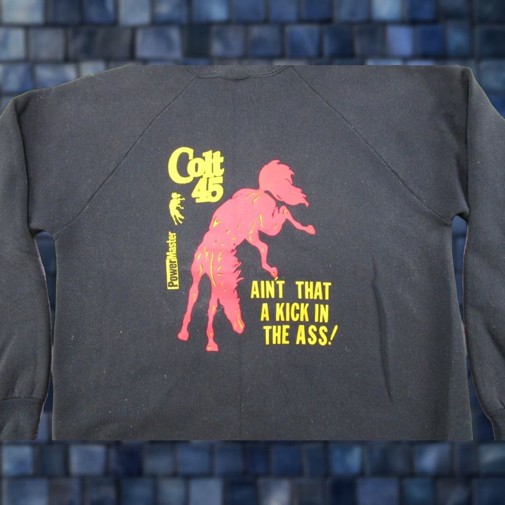 Fruit Of The Loom VINTAGE Colt 45 Malt Liquor Power Master Double Sided Sweatshirt Raglan Size L Black Nike? Size US L / EU 52-54 / 3 - 1 Thumbnail