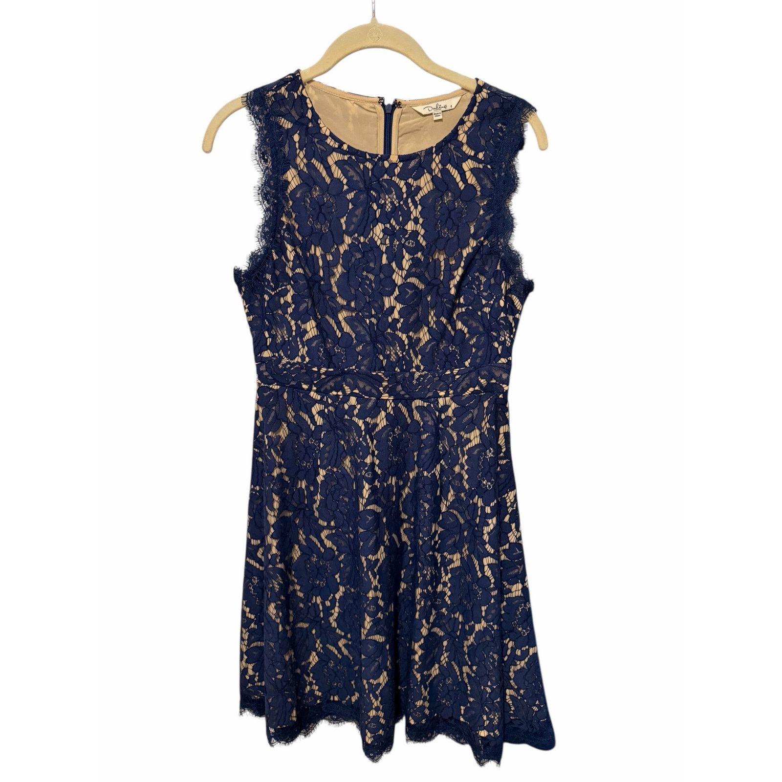 Other Darling London Blue Floral Round Neck Lace Fit Flare Dress Size M / US 6-8 / IT 42-44 - 3 Thumbnail