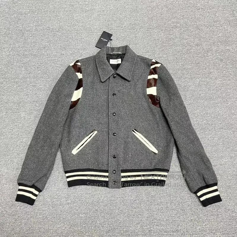 Yves Saint Laurent YSL Gray Cotton Striped Logo Women's Jacket . Size S / US 4 / IT 40 - 1 Thumbnail