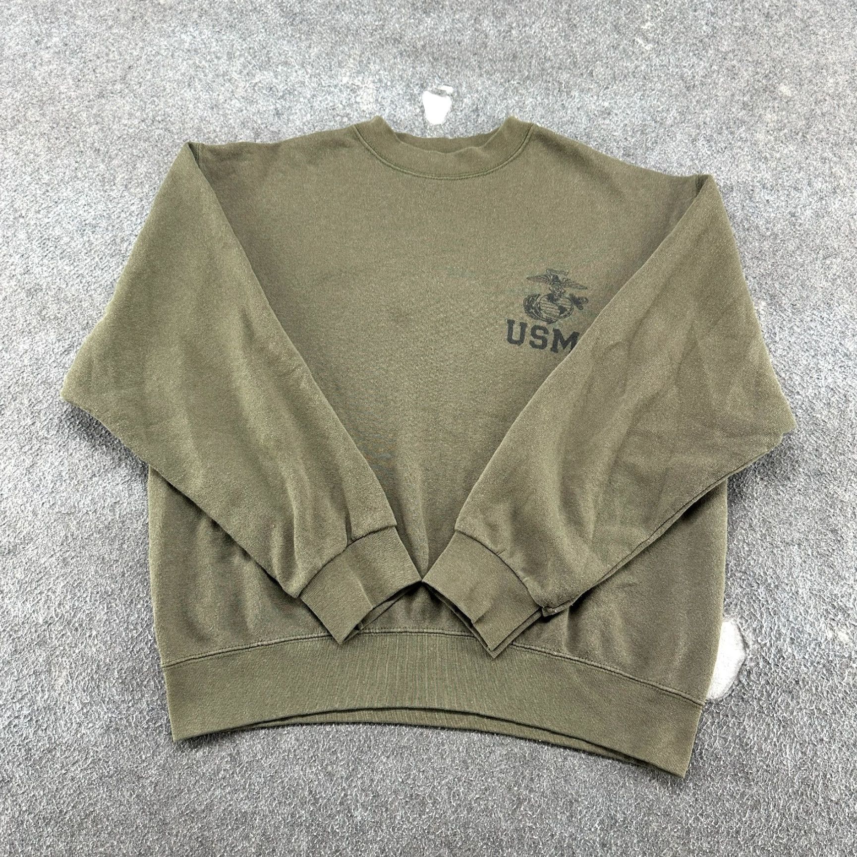 Vintage VINTAGE USMC Sweatshirt Mens L Green Pullover Crew Neck 90s Military Army Pockets Logo Regular Size US L / EU 52-54 / 3 - 2 Thumbnail