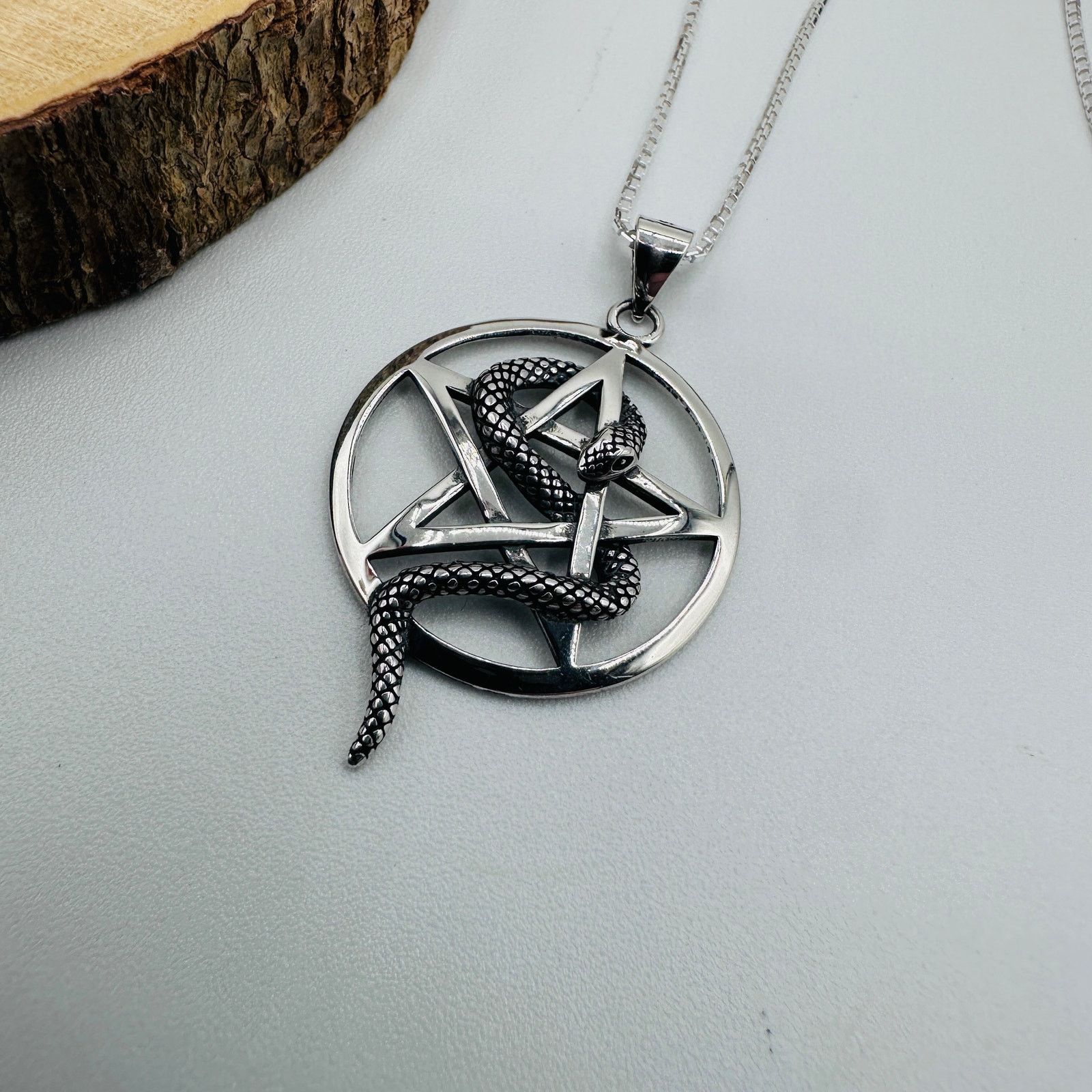 The Unbranded Brand Sterling Silver Snake Pentagram Pendant Necklace-925 Silver Size ONE SIZE - 3 Thumbnail