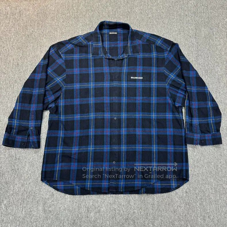 Balenciaga Balenciaga Blue Black Plaid Logo Shirt. Size US L / EU 52-54 / 3 - 1 Thumbnail