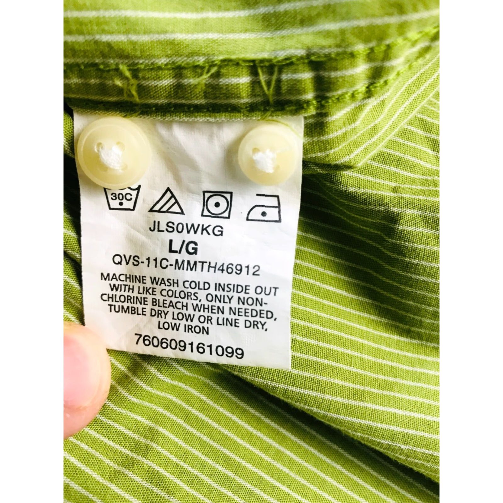Wrangler Wrangler Shirt Men's Large Green White Striped Button-Up Long Sleeve Western Pearl Collar-Down Size US L / EU 52-54 / 3 - 6 Thumbnail