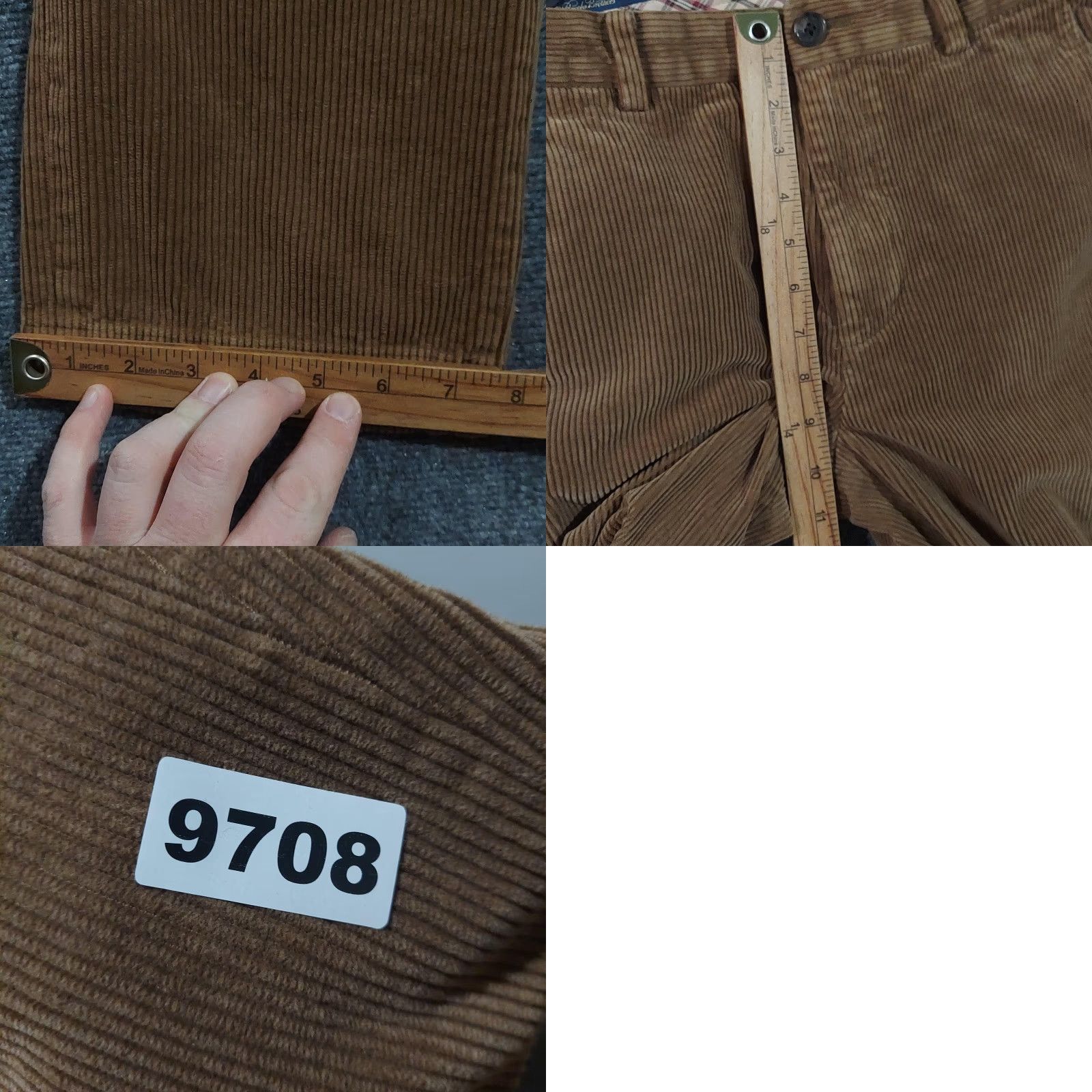 Brooks Brothers Clark Pants Mens 32x32 Brown Corduroy Classic Fit Dress Pants Flat Front Zip Fly Pockets Back Welt Plaid Interior Waistband Lining