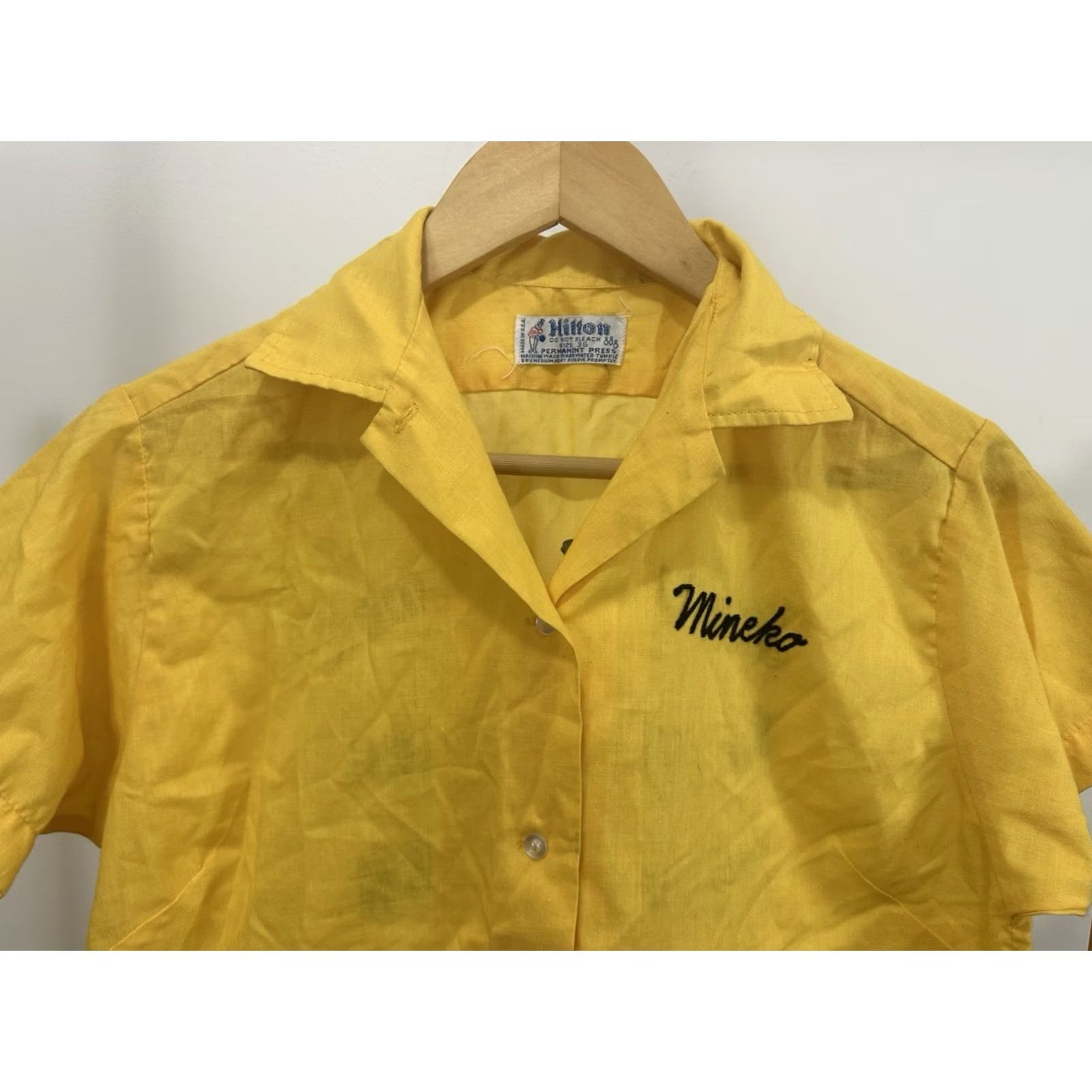 Vintage VTG Hilton Bowling Shirt Women's Yellow 36 Short Sleeve 50s 60s Japanese Mineko League Button Shirt Size XS / US 0-2 / IT 36-38 - 6 Thumbnail