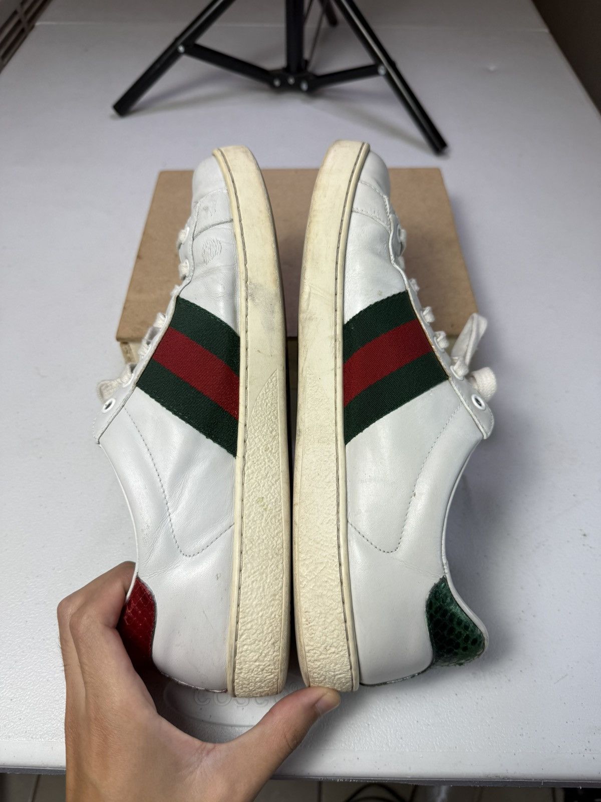 Gucci Mens Gucci Ace Embroidered Sneaker White Leather Snake Sz 8 Size US 8 / EU 41 - 10 Thumbnail