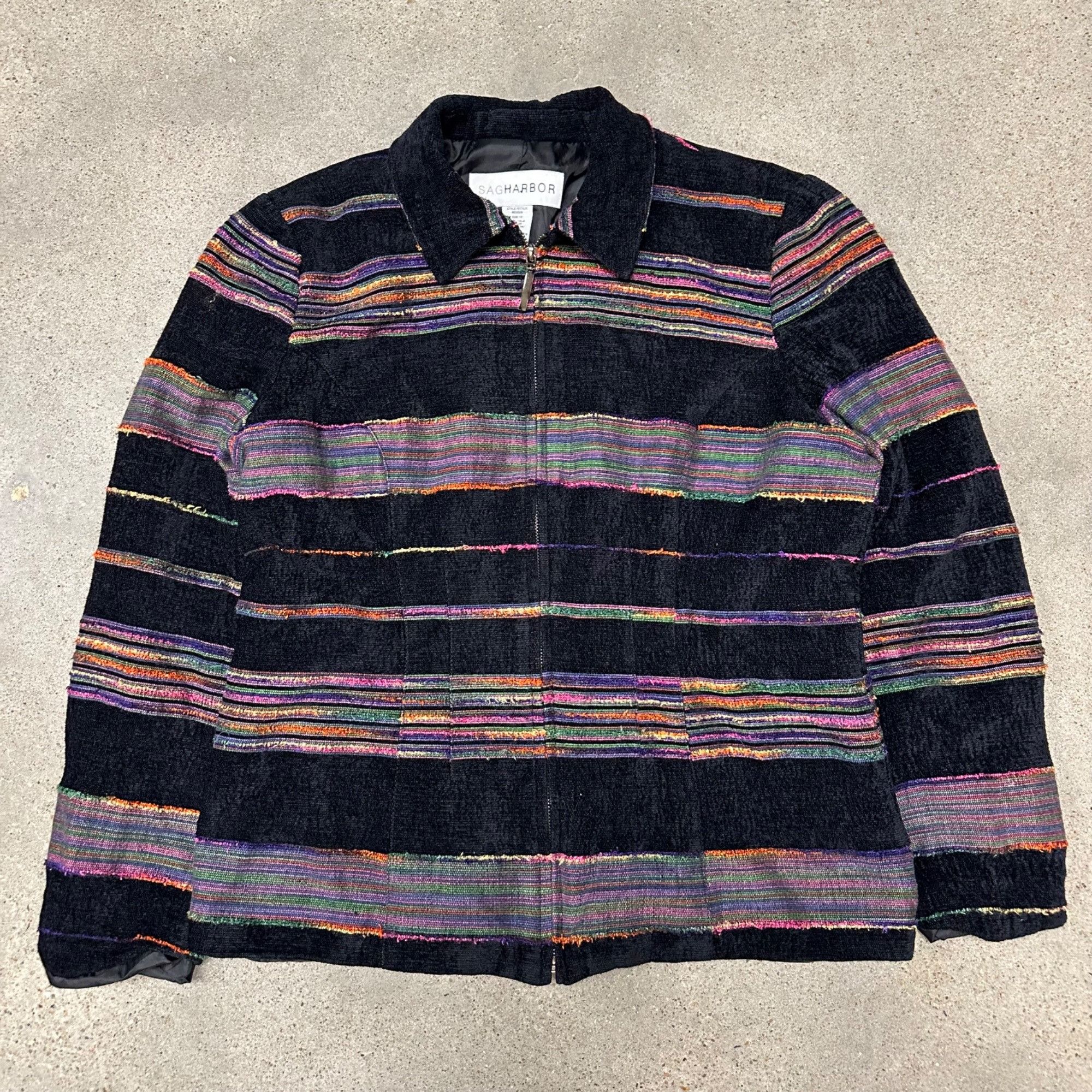 Vintage Vintage Y2K Unique Zip Up Striped Jacket Size XL / US 12-14 / IT 48-50 - 1 Thumbnail