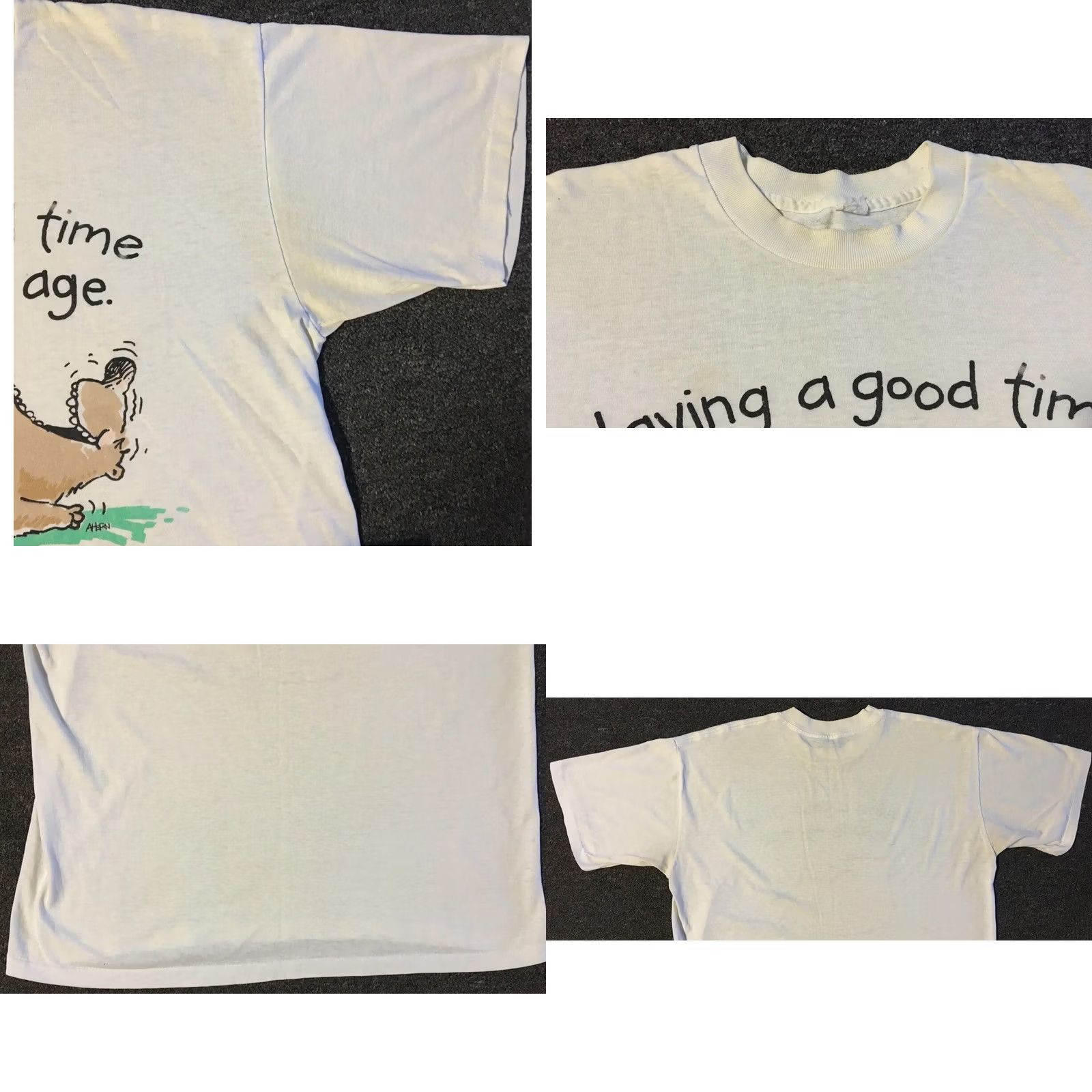 Vintage VINTAGE Having A Good Time Despite My Age Faded Shirt S M Funny Saying Grunge 80s 90s White USA Men T-Shirt Small Medium Blocked Size US S / EU 44-46 / 1 - 8 Thumbnail