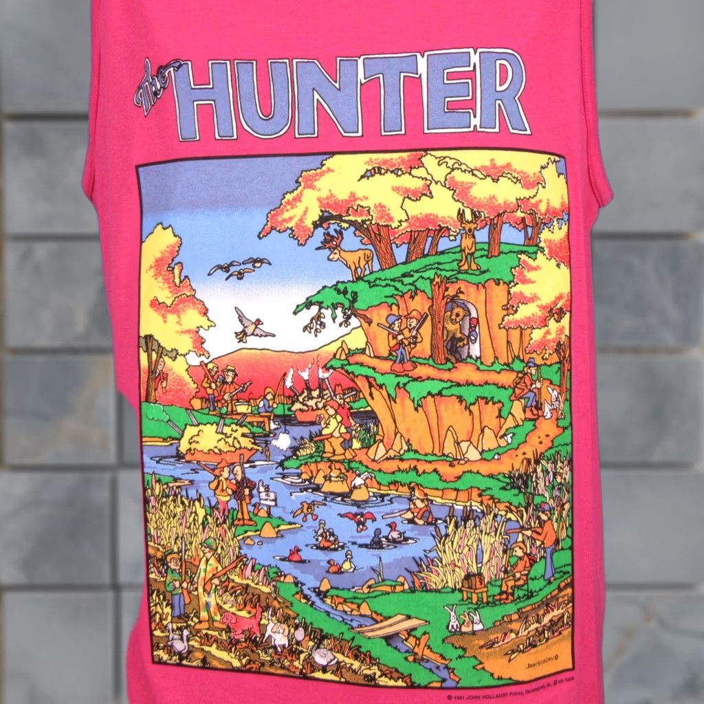 Hunter NOS vtg 90s THE HUNTER CARTOON T Shirt L Pink 80s 90s Deadstock Unbranded Mens Sleeveless Vintage Size US L / EU 52-54 / 3 - 1 Thumbnail