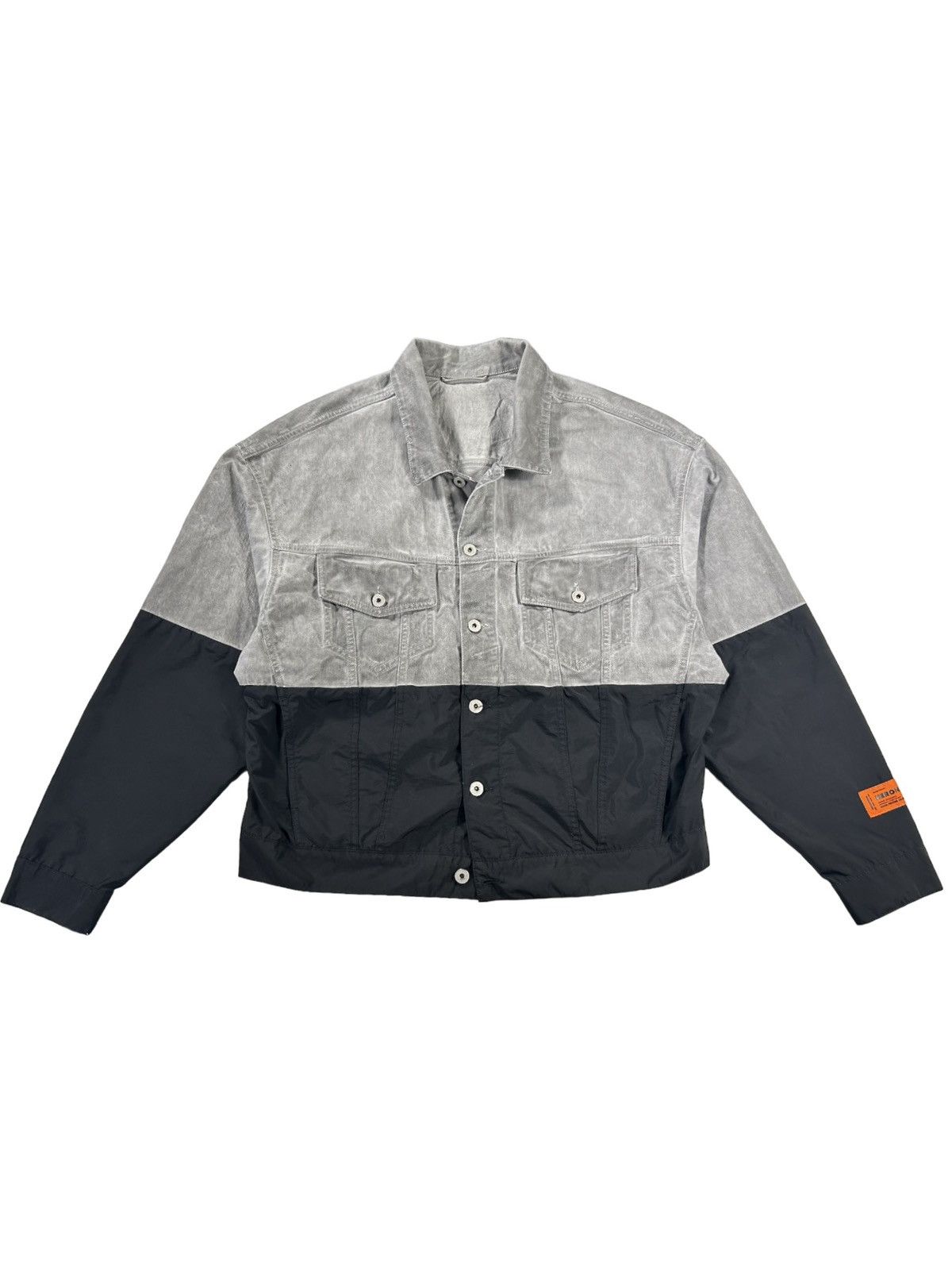 image of Heron Preston Oversized Denim/nylon Trucker Jacket in Grey, Men's (Size Large)