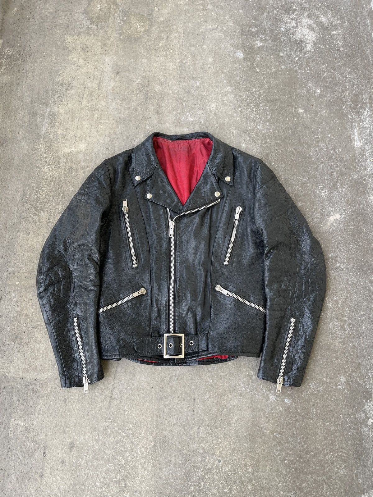 image of Leather Jacket x Vintage Real Leather Heavy! Biker Racing Jacket in Black, Men's (Size Medium)
