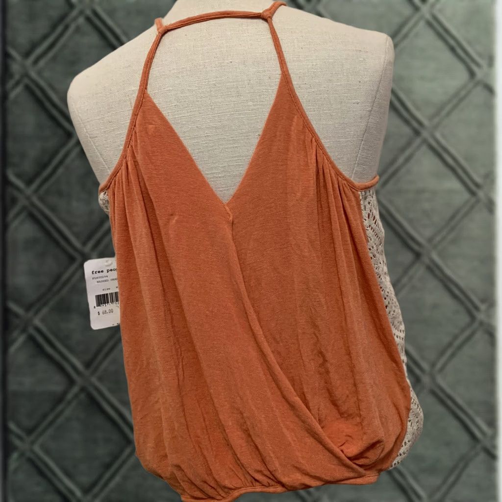 Free People Free People Tank Top Shirt Womens M Orange Lace Spaghetti Strap Sleeveless V-Neck Cropped Casual Knit Lightweight Stretch Size M / US 6-8 / IT 42-44 - 1 Thumbnail