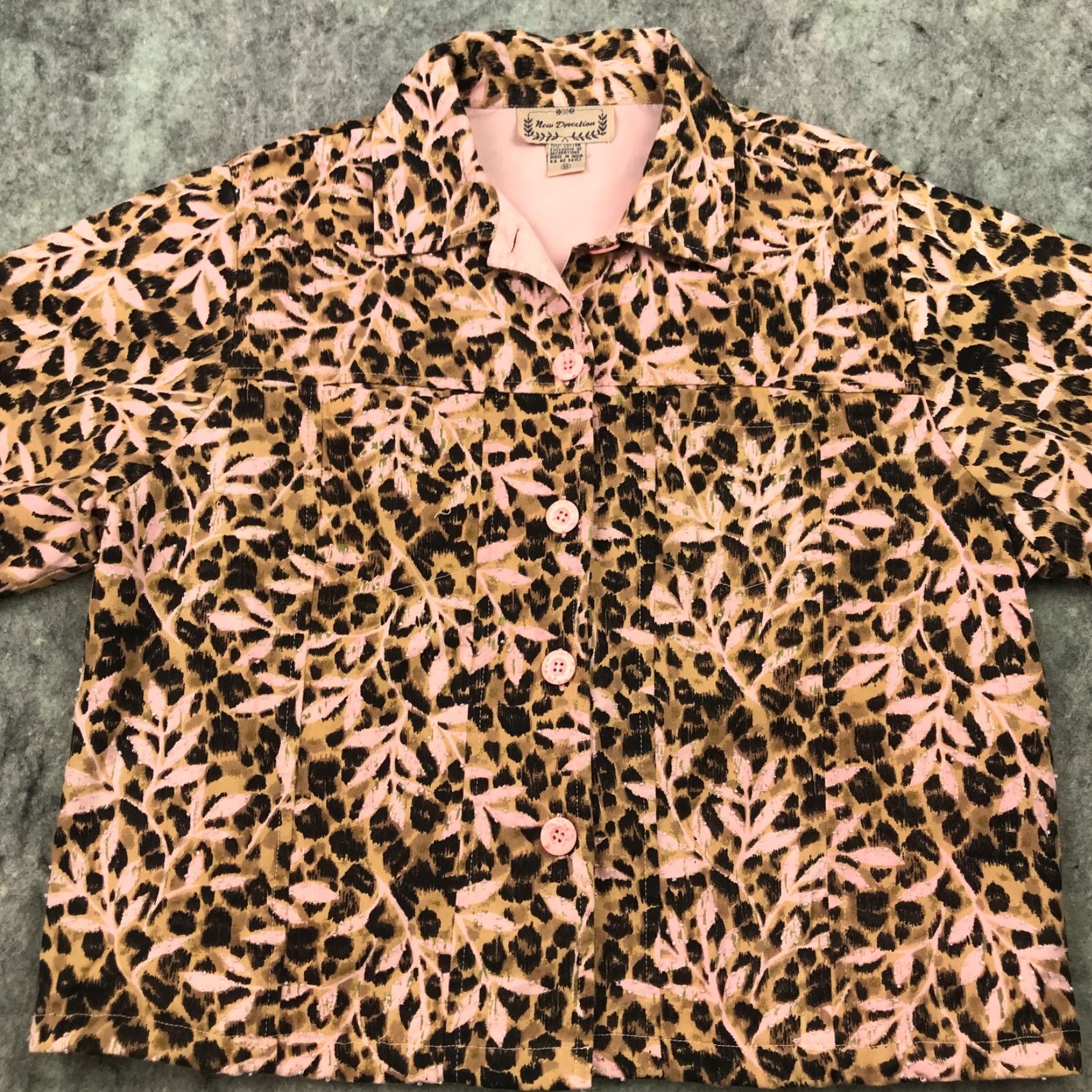 Vintage New Directions Blazer Shirt Womens XL Pink Leopard Twill Beaded Button Down Size XL / US 12-14 / IT 48-50 - 2 Thumbnail