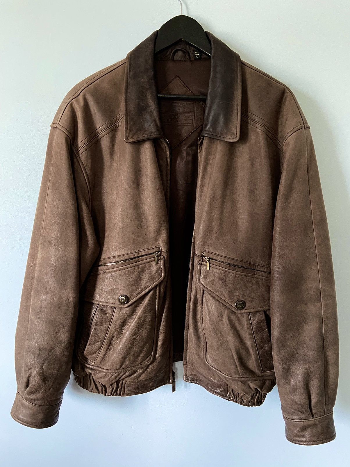 Veste Bomber Aviateur En Cuir Vintage Marron - Taille M, Occasion Très Bon état