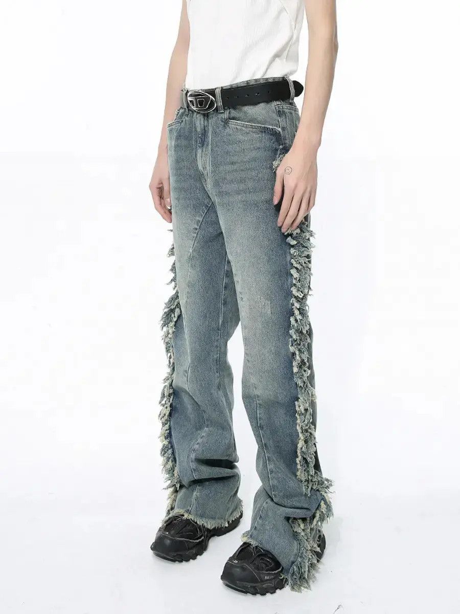 Japanese Brand Retro loose high street fringed patchwork jeans Size US 32 / EU 48 - 1 Thumbnail