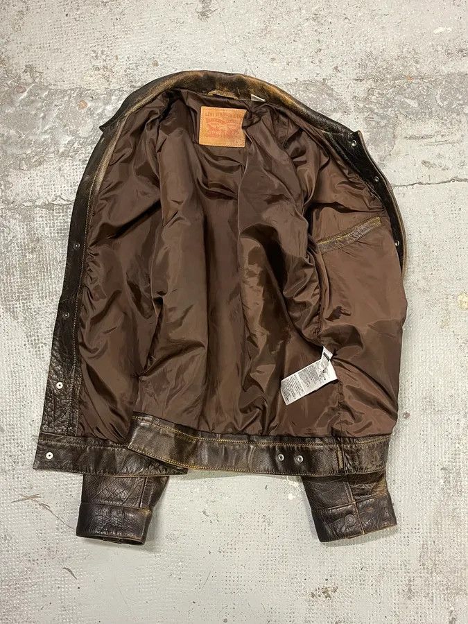 Levi's Levi’s Buffalo Brown Faded Leather Trucker Jacket Size US M / EU 48-50 / 2 - 7 Thumbnail