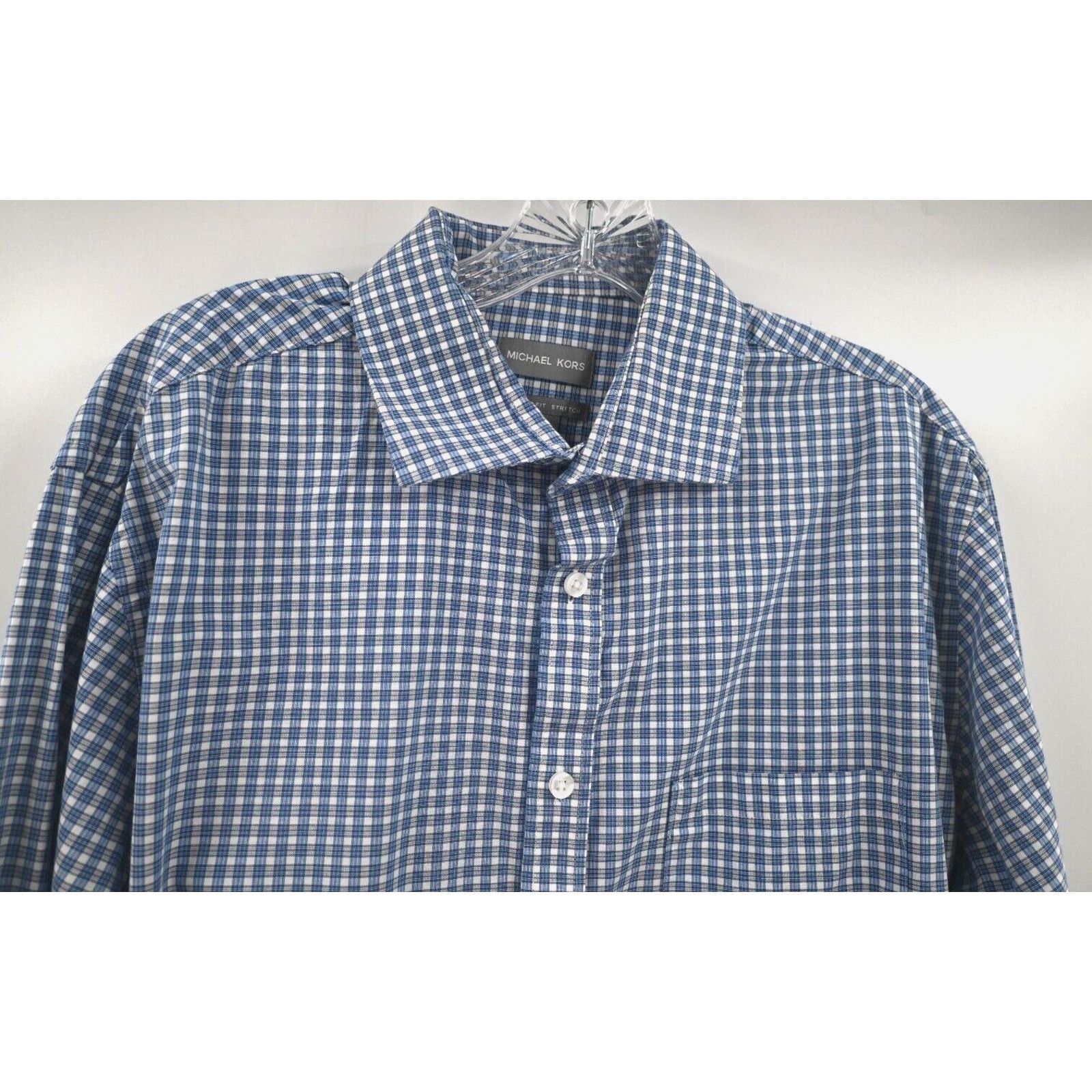 Michael Kors Michael Kors Regular Fit Stretch 16 1/2 34/35 Blue Check L Size US L / EU 52-54 / 3 - 1 Thumbnail