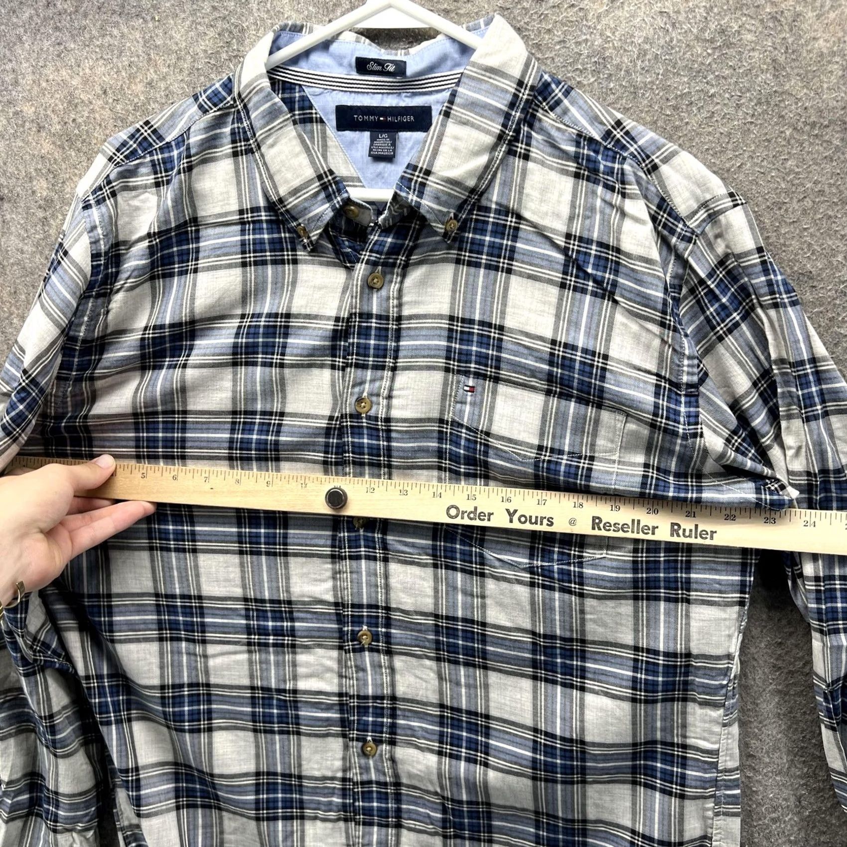 Tommy Hilfiger Tommy Hilfiger Shirt Mens L Blue Gray Plaid Slim Fit Button-Down Casual Shirt Size US L / EU 52-54 / 3 - 5 Thumbnail