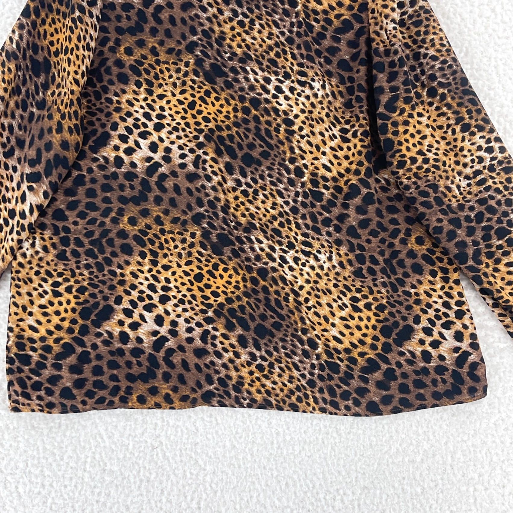 Ann Taylor Ann Taylor Factory Shirt Womens MP Brown Animal Print Long Sleeve High Neck Blouse Size M / US 6-8 / IT 42-44 - 6 Thumbnail