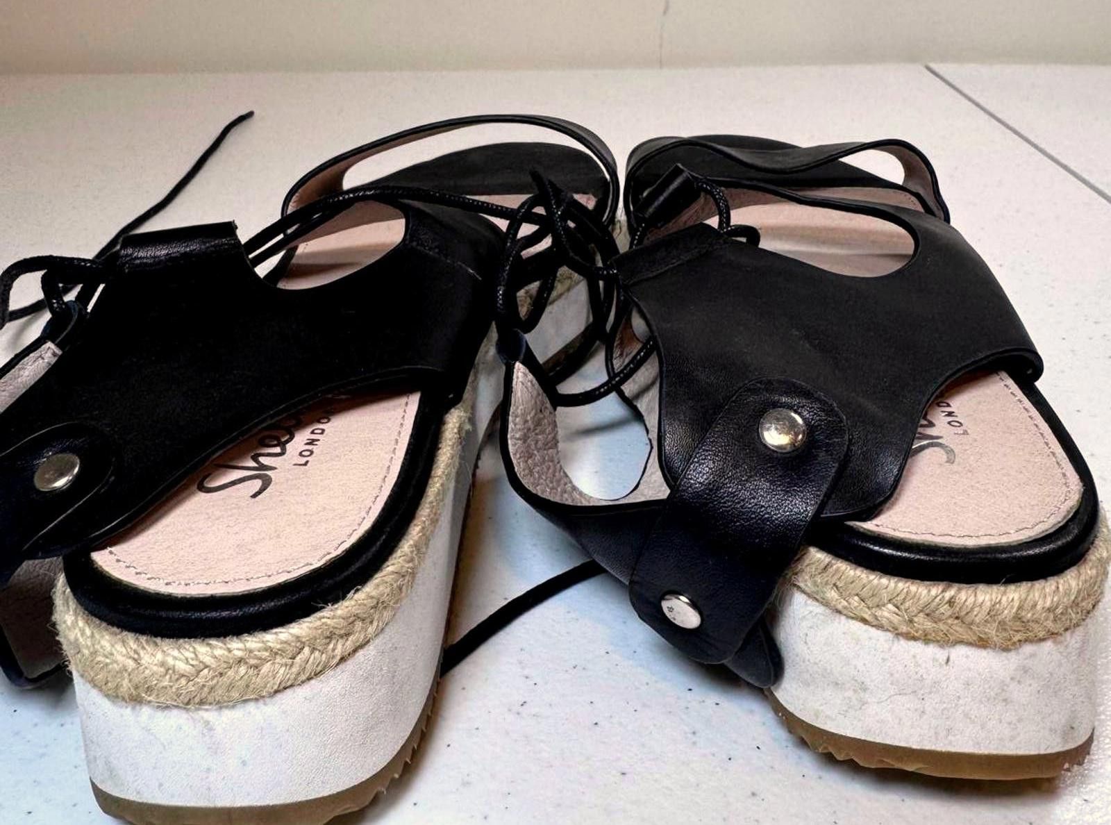 Designer Stylish Black Leather Platform Sandals by Shellys Size US 11 / IT 41 - 3 Thumbnail