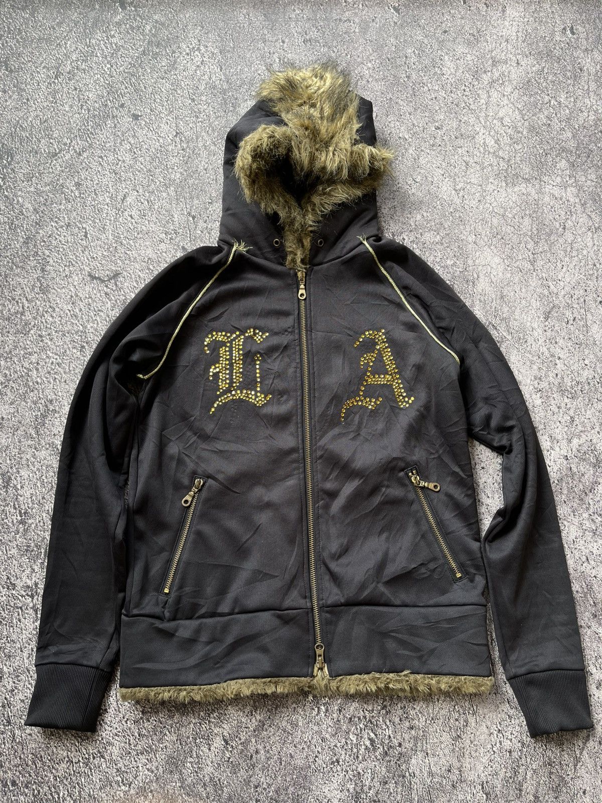 Vintage Y2K La gate fur zip hoodie if six wasnine