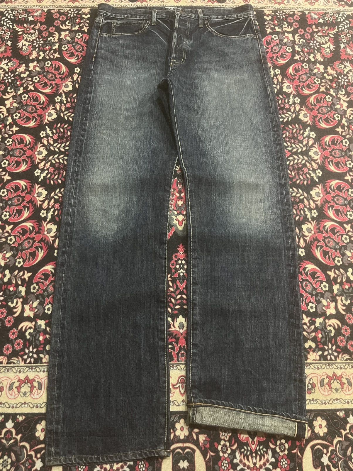 Vintage Japanese Golden Voice Buckle Back Dark Blue Selvedge Jeans Size US 37 - 1 Thumbnail