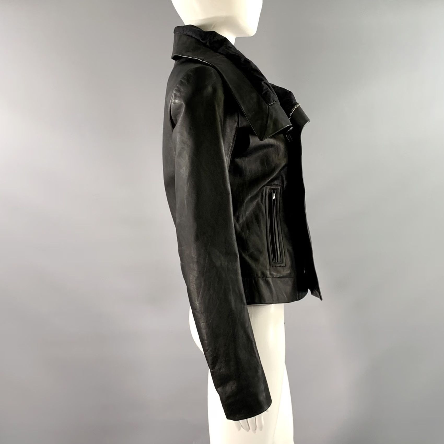 Rick Owens RICK OWENS Size 10 Black Leather Crackled Moto Racer Jacket Women Adult 10 Leather Crackled Moto Racer Jacket Size L / US 10 / IT 46 - 3 Thumbnail