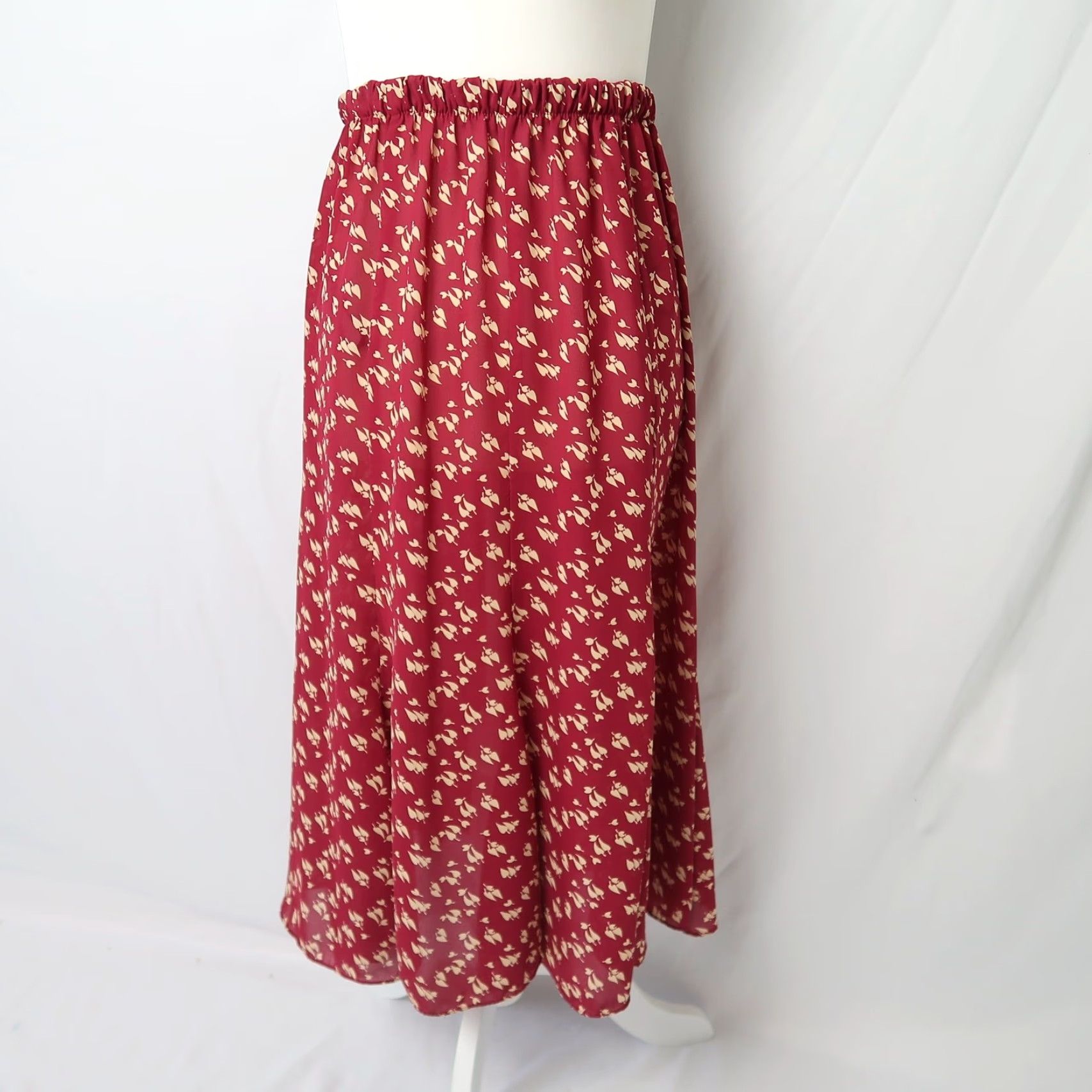 Vintage VINTAGE 90s burgundy red and cream top and midi skirt set Shirt 6P Bohemian Womens Size M / US 6-8 / IT 42-44 - 3 Thumbnail