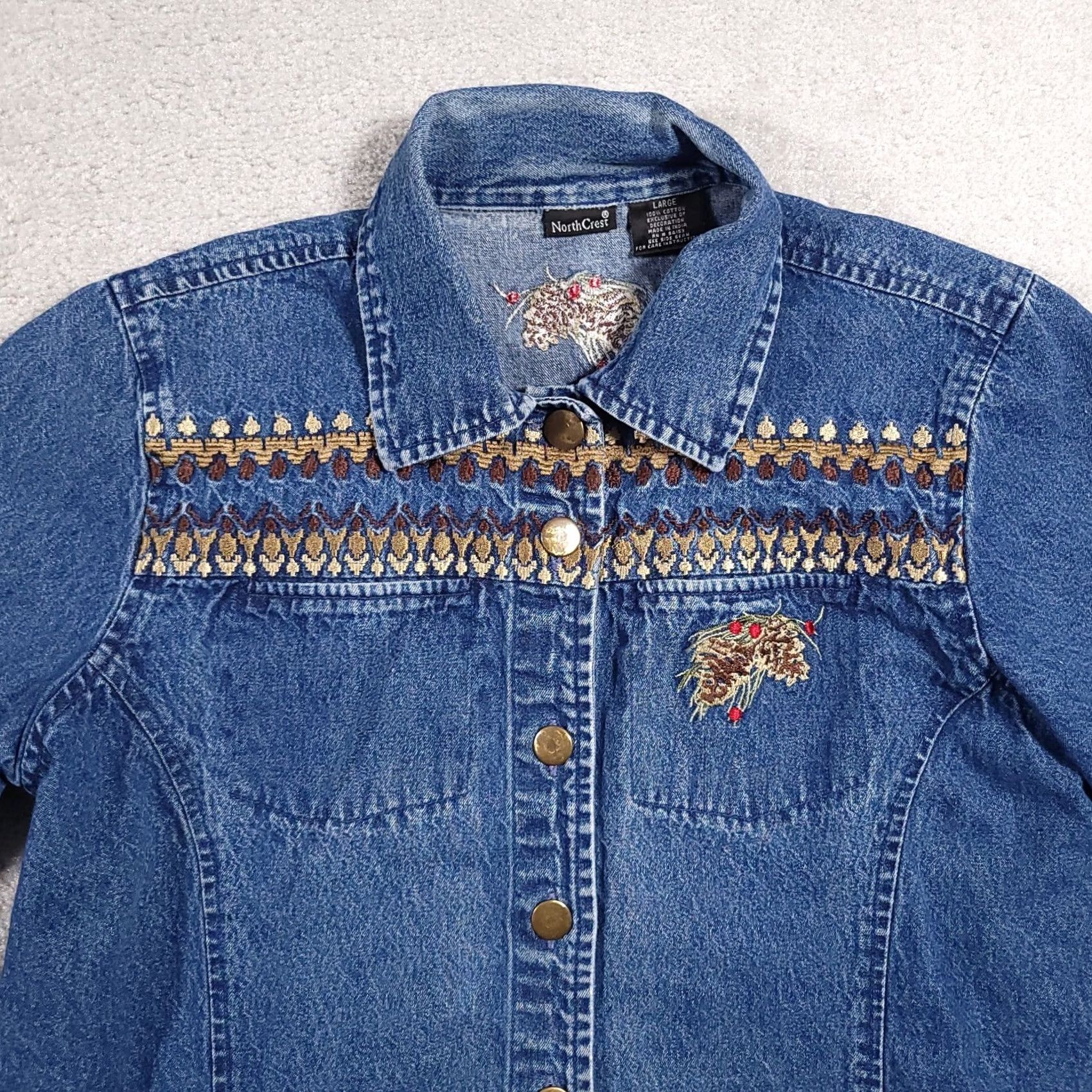 Denime NorthCrest Button Up Denim Jacket Shirt Women's Large Embroidered Collared Size L / US 10 / IT 46 - 3 Thumbnail