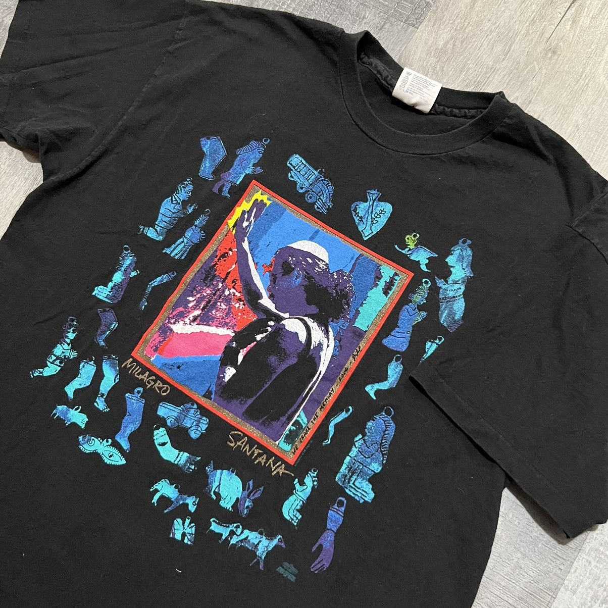Hanes × Vintage VTG Carlos Santana Milagro T Shirt Black 90s Concert Band XL Size US XL / EU 56 / 4 - 3 Thumbnail