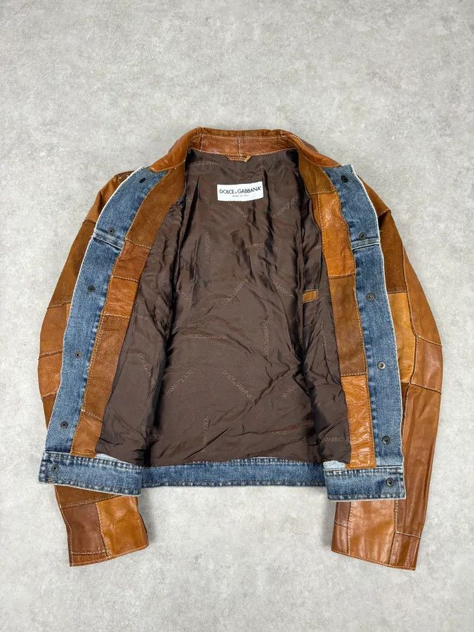 Dolce & Gabbana SS2001 Dolce & Gabbana Brown Patchwork Leather Denim Jacket Size US M / EU 48-50 / 2 - 7 Thumbnail