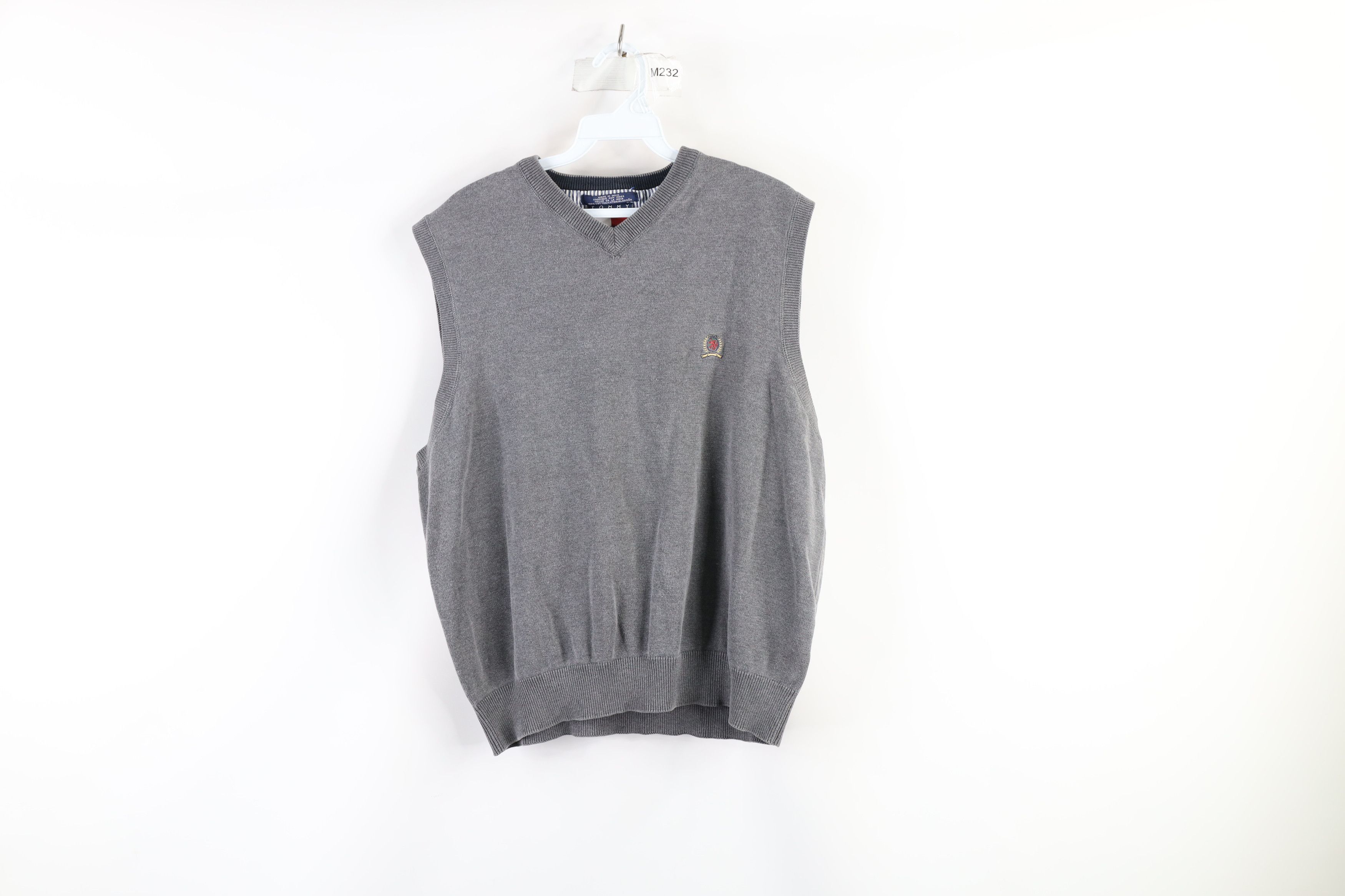 Vintage 90s Tommy Hilfiger Cotton Knit Sweater Vest Gray