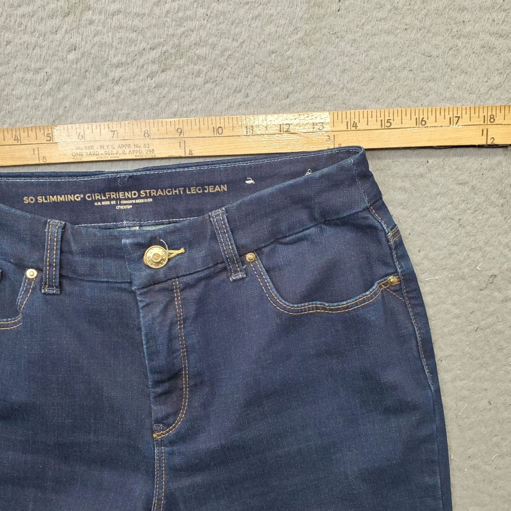 Vintage Chico's Womens 6 Jeans Blue Single Stitch Straight Leg Girlfriend - Size 6 - 5-Pocket Denim Slimming Stretch Regular Fit Size 28" / US 6 / IT 42 - 6 Thumbnail
