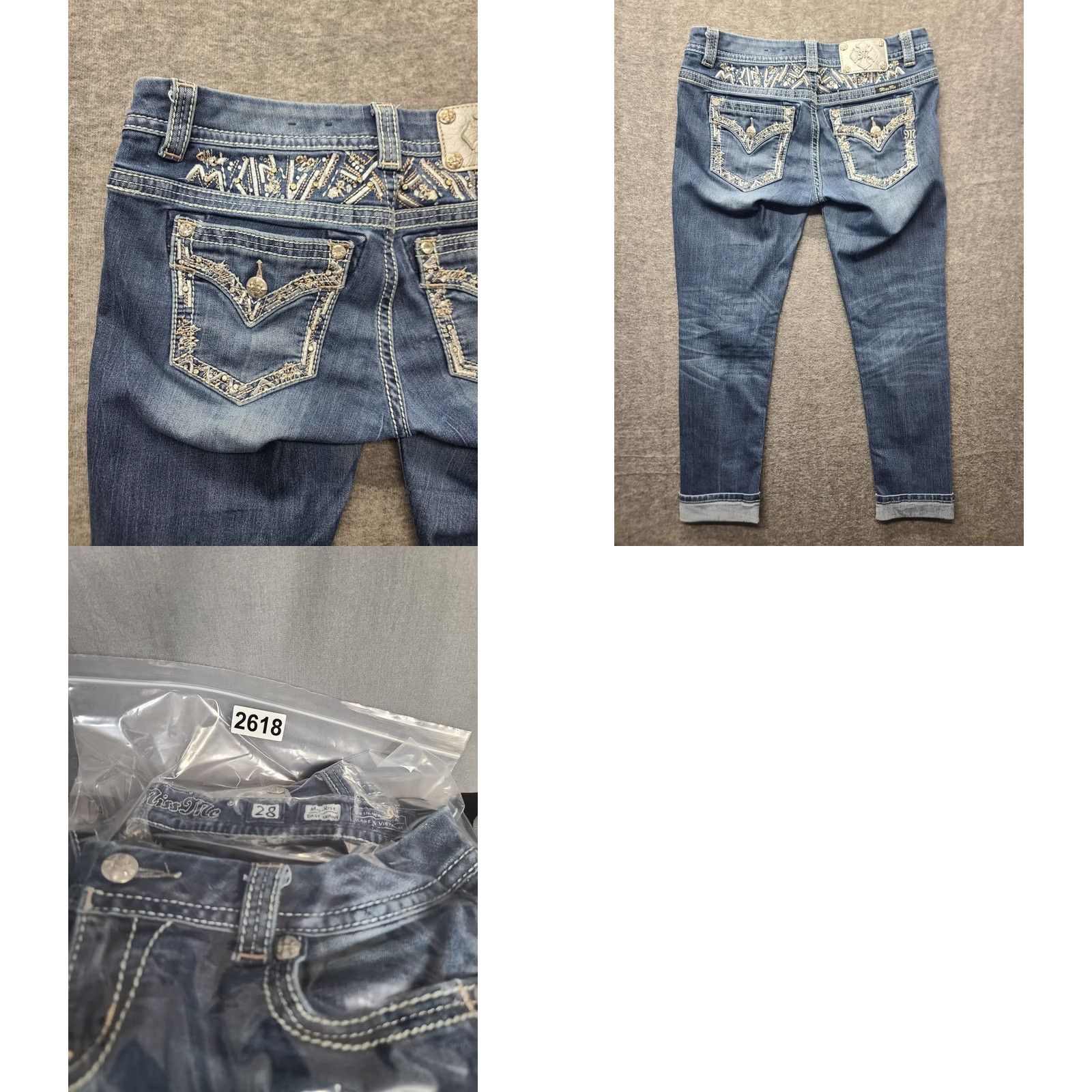 Miss Me Miss Me Jeans Womens 28x26 Skinny Fit Cuffed Mid Rise Distressed Stretch Denim Blue 5-Pocket Designer Rodeo Western Y2K Mens? Womens Size 28" / US 6 / IT 42 - 9 Thumbnail