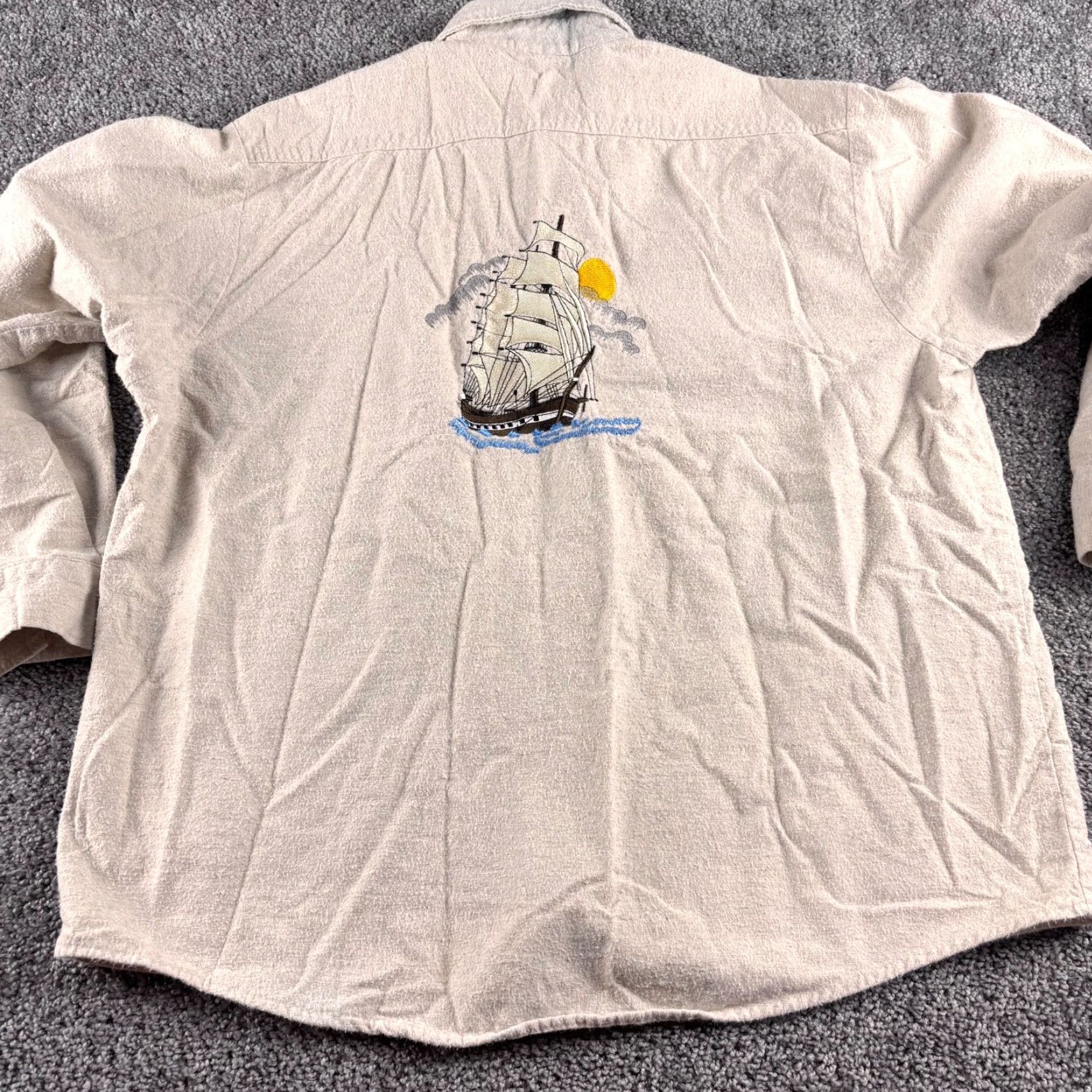 Vintage VINTAGE Five Brothers Shirt Plaid Flannel Button-Up Embroidered Chest Pocket Mens XL Beige Size US XL / EU 56 / 4 - 4 Thumbnail