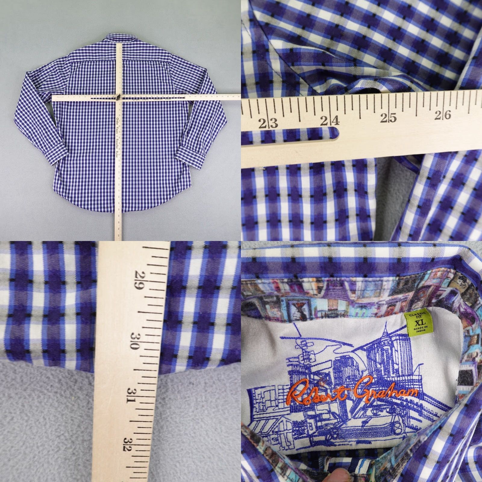 Robert Graham Robert Graham Shirt Mens XL Blue Plaid Button-Up Long Sleeve Collared Cotton Designer Colorful Size US XL / EU 56 / 4 - 8 Thumbnail