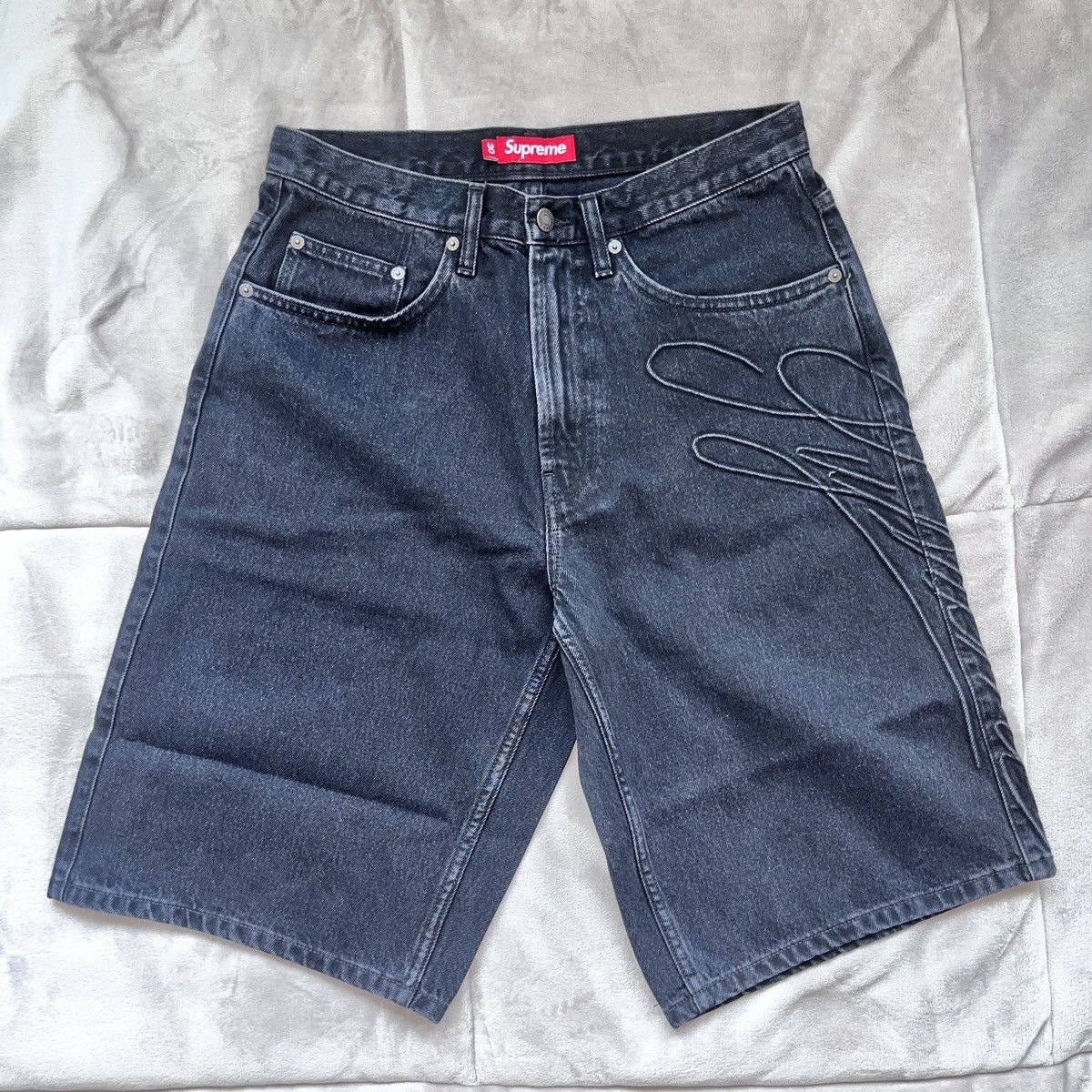 Supreme Script Baggy Denim Short Black