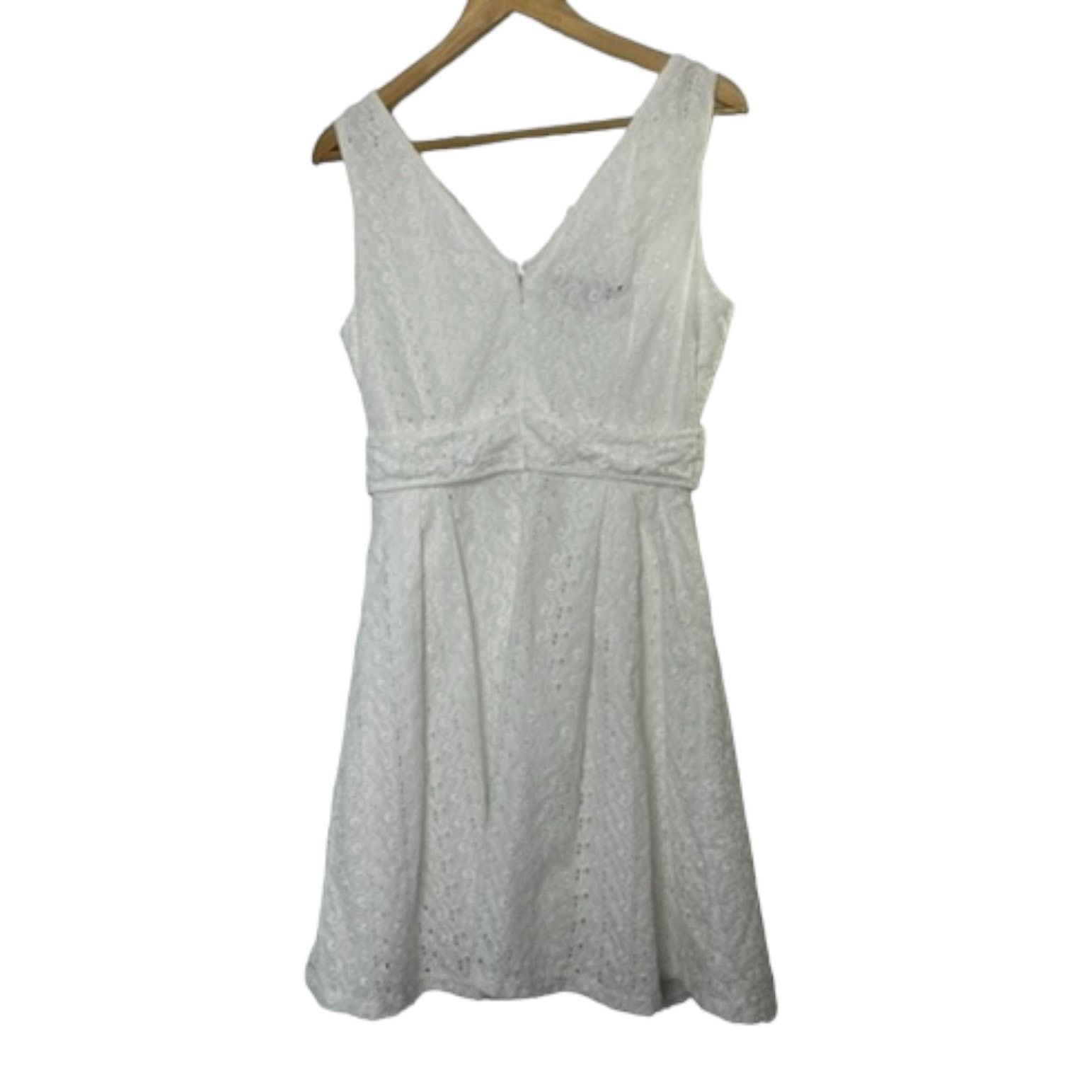 Nine West Nine West White Eyelet Surplice Fit & Flare Dress 12 Size XL / US 12-14 / IT 48-50 - 4 Thumbnail