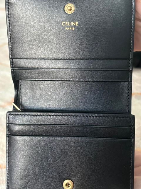 Celine CELINE Triomphe Compact Wallet In Shiny Calfskin BLACK Size ONE SIZE - 6 Thumbnail