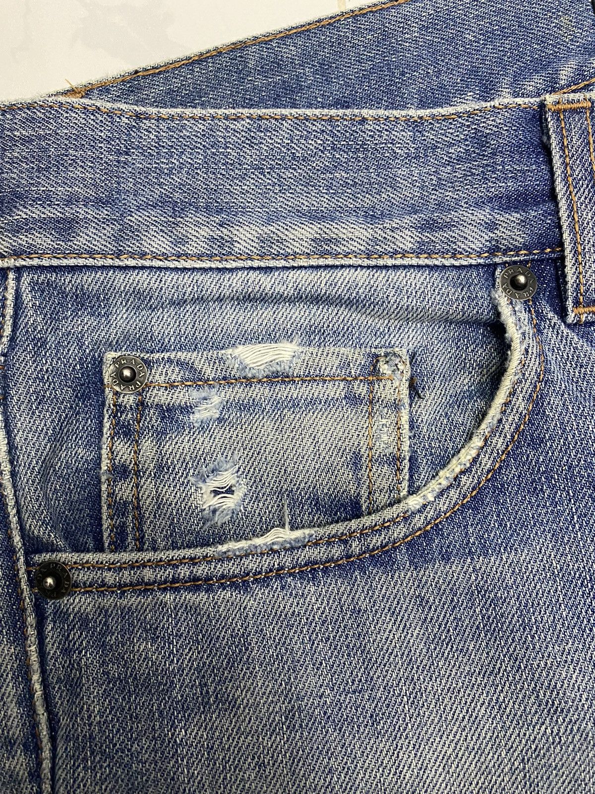 Prada 🔥VINTAGE PRADA DISTRESSED DENIM TAPERED LEG Size US 29 - 10 Thumbnail