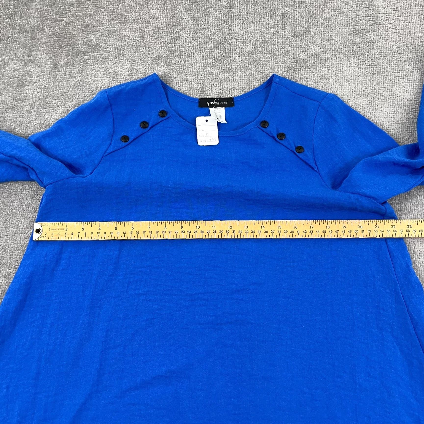 Vintage Yushi Blouse Top Womens M Blue Crewneck 3/4 Sleeve Pullover Button Accents Regular Fit Classic Casual Shirt Size M / US 6-8 / IT 42-44 - 5 Thumbnail