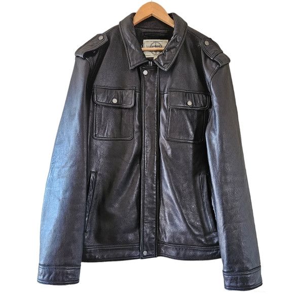 image of Leather Jacket Boston Harbour Men's Leather Biker Moto Jacket Black (Size 2XL)