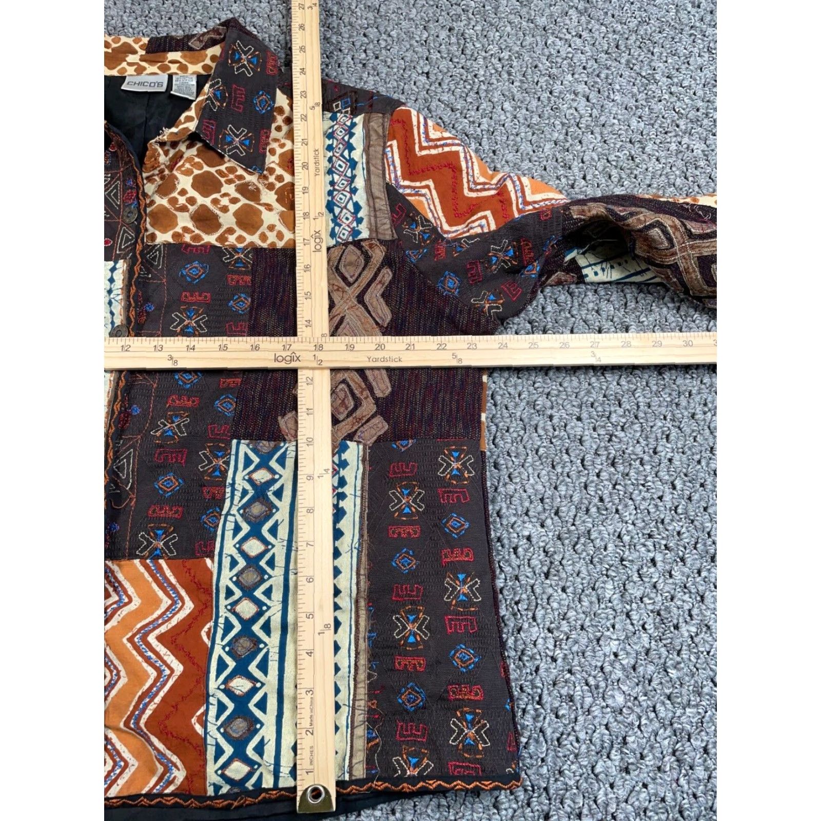 Vintage VINTAGE Chico's Jacket Women L Brown Embroidered Patchwork Geometric Bohemian 3 Silk Appliques Lined Size L / US 10 / IT 46 - 6 Thumbnail