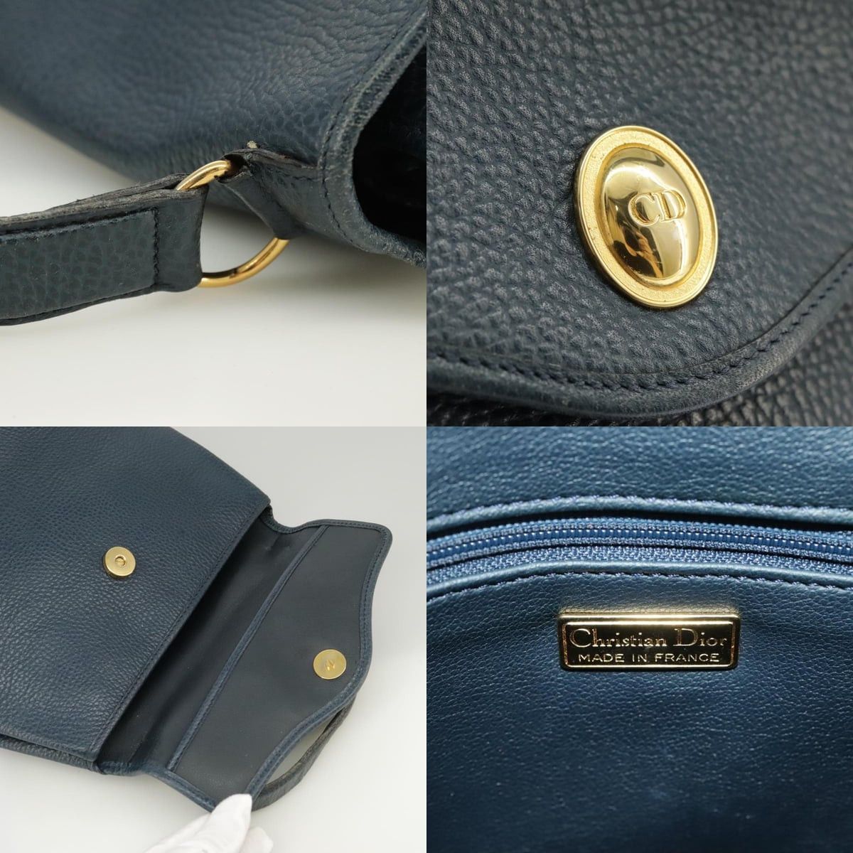 Dior DIOR Hand Bag Leather Navy Gold Size ONE SIZE - 11 Thumbnail