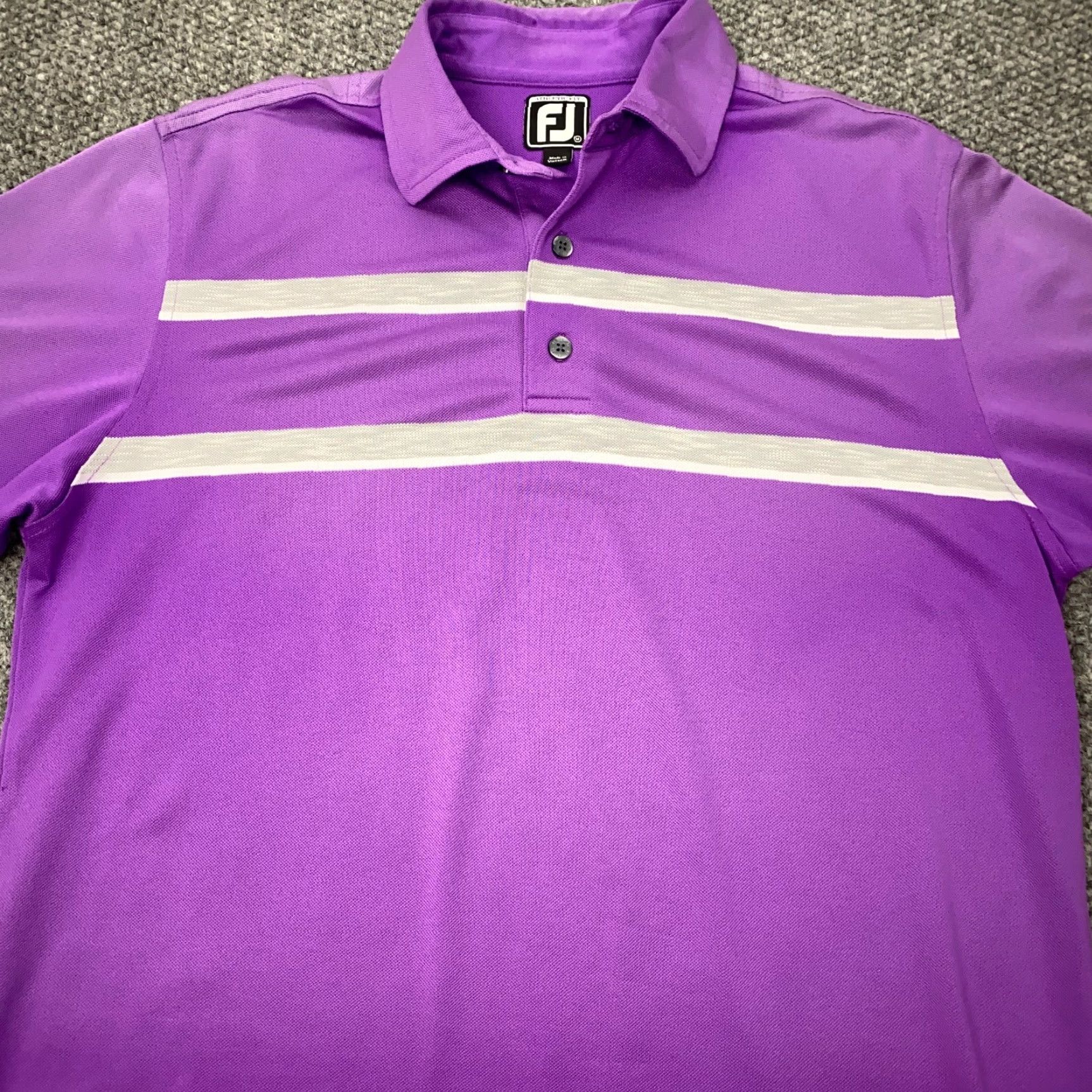 Footjoy Footjoy FJ Shirt Mens Medium Purple Striped Polo Golf Athletic Fit Stretch Size US M / EU 48-50 / 2 - 2 Thumbnail