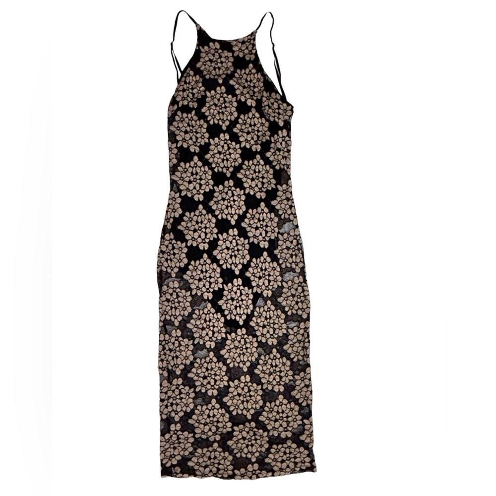 Blanc Noir blanc l Tan Black Lace Floral Bodycon Dress Small Size S / US 4 / IT 40 - 1 Thumbnail