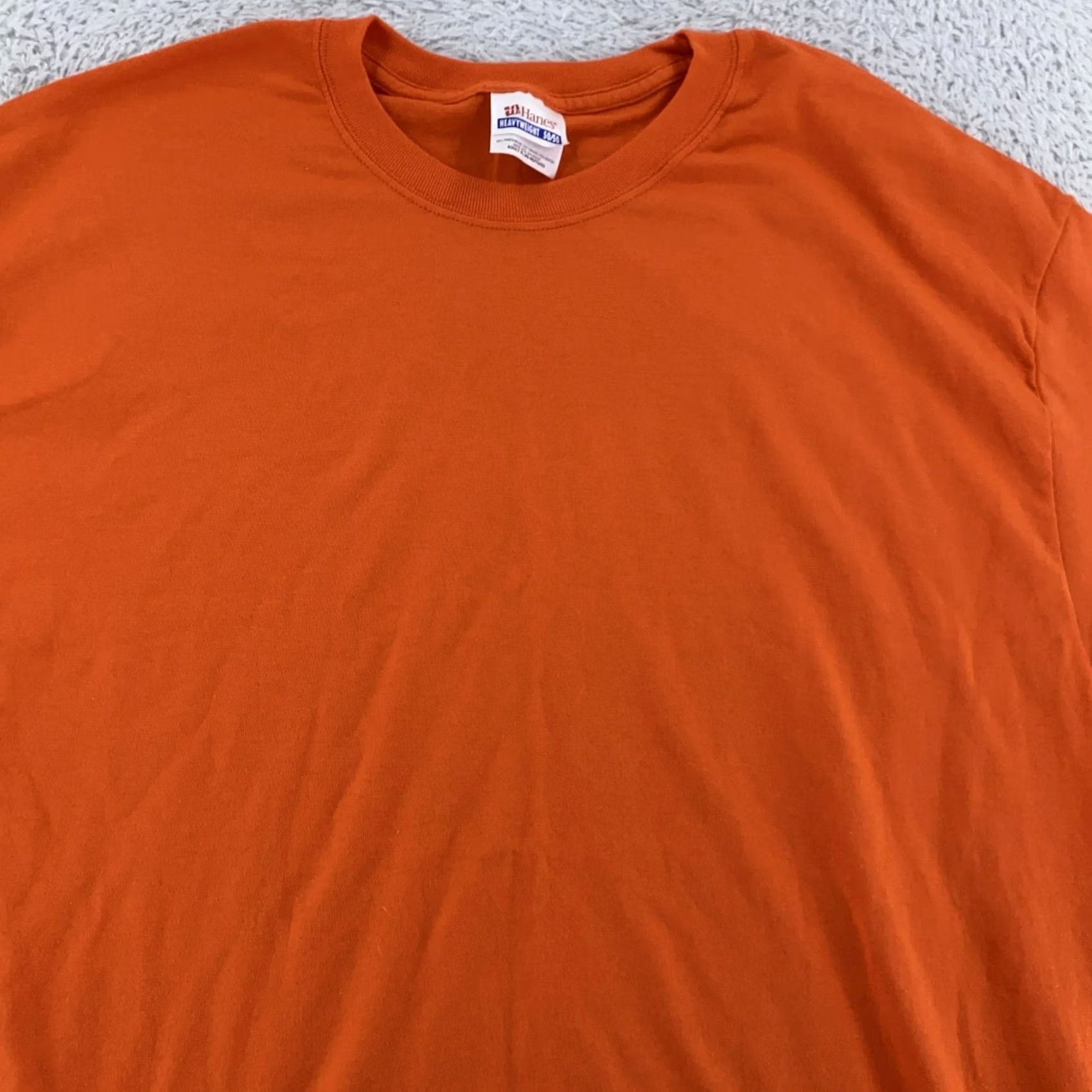 Hanes Hanes 100% Cotton Heavyweight 50/50 Crewneck T-Shirt Orange L Mens Regular Fit Short Sleeve Tee Size US L / EU 52-54 / 3 - 2 Thumbnail